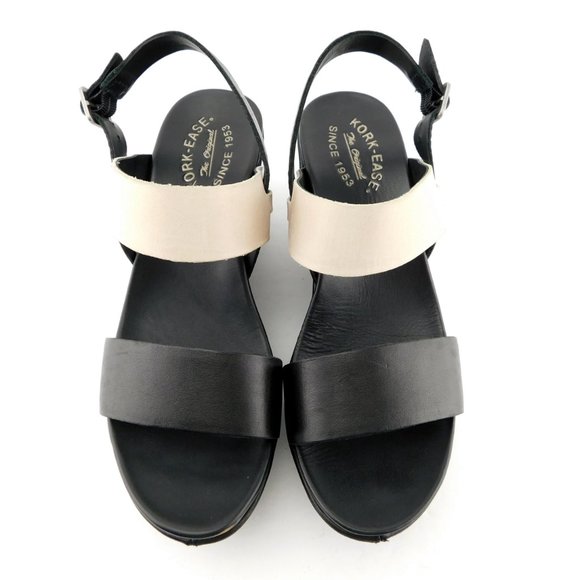 KORK EASE Black & Ivory Wedge Sling Sandals 9 - Picture 3 of 9